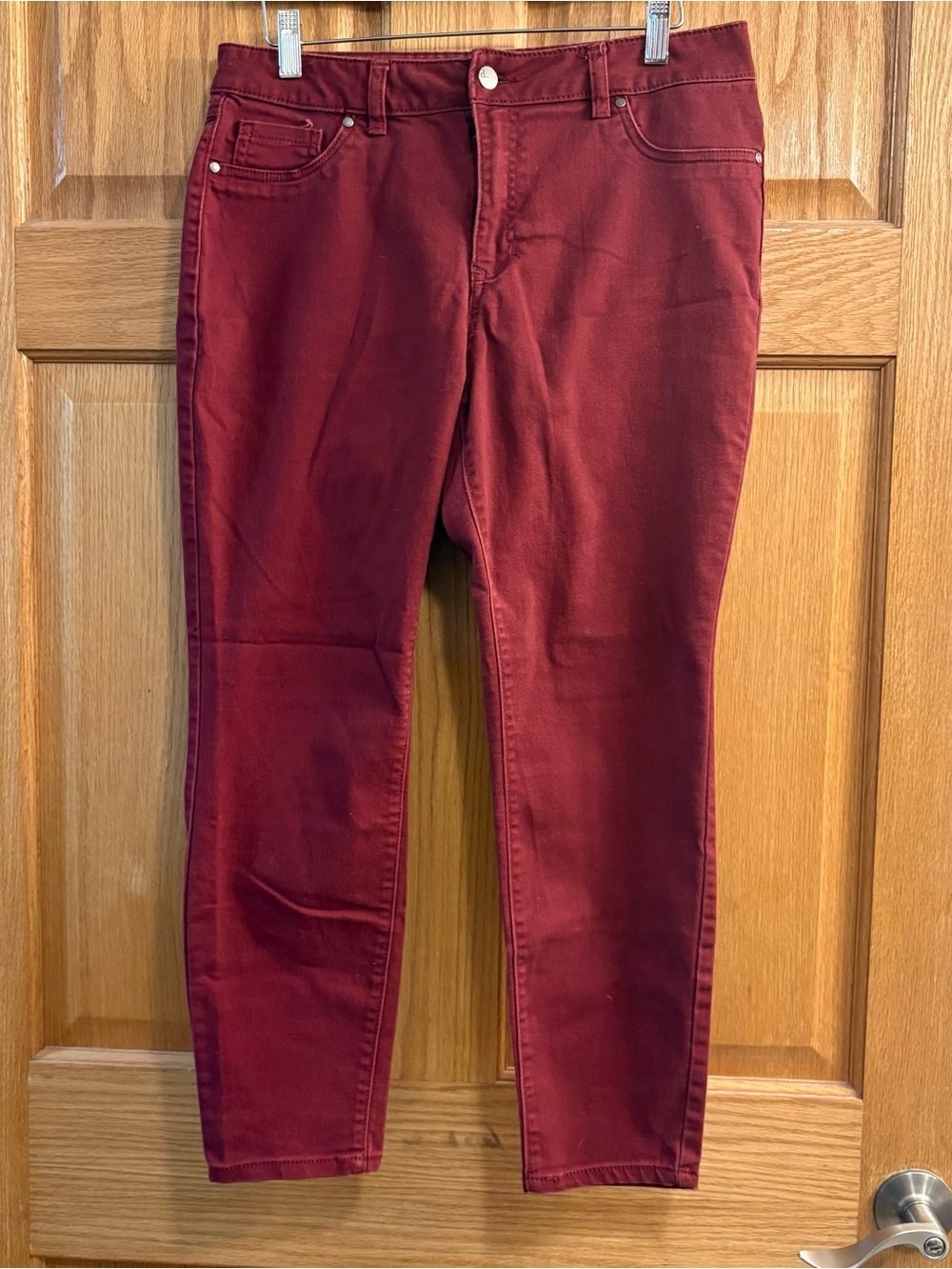 D. JEANS MID RISE MODERN FIT JEANS MAROON RED WOMEN'S SIZE 12 32X26 STRETCH PANT